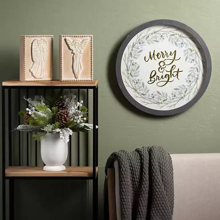 Christmas Decorations>Kirklands Home Gold Merry and Bright Round Framed Art Print
