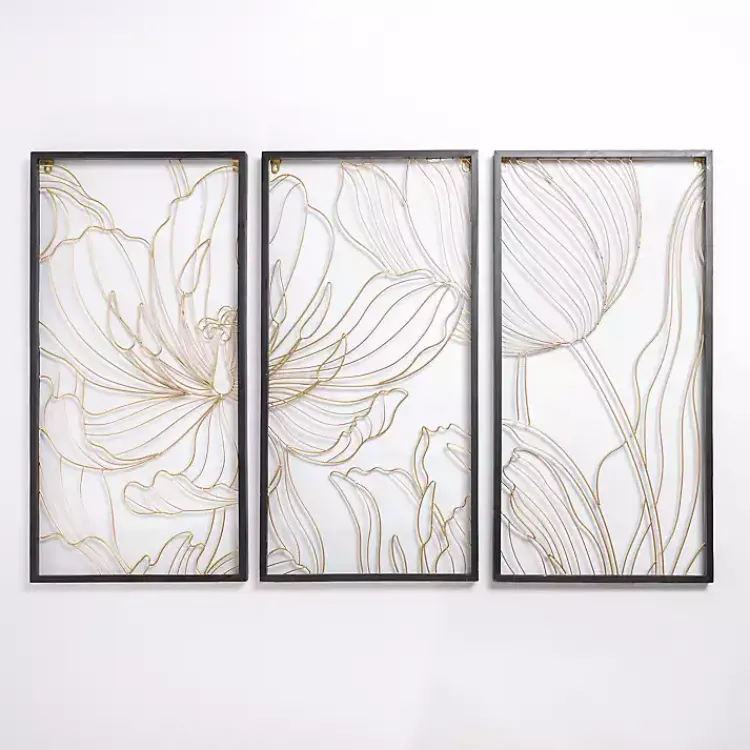 Kirklands Home Gold Metal Abstract Floral Wall Plaques, Set of 3 Clearance