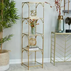 Kirklands Home Metal and Clear Glass 4-Tier Shelf Gold Clearance