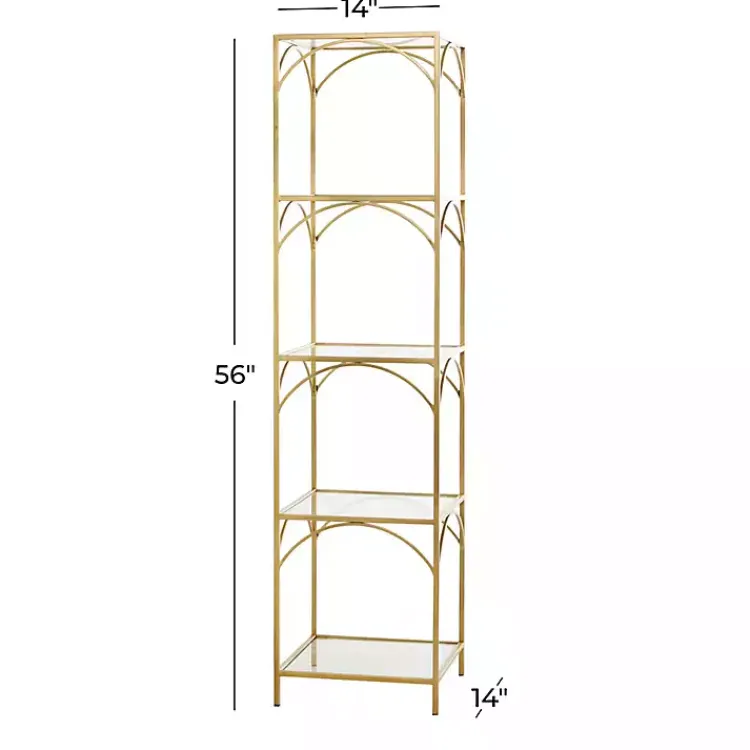Kirklands Home Metal and Clear Glass 4-Tier Shelf Gold Clearance