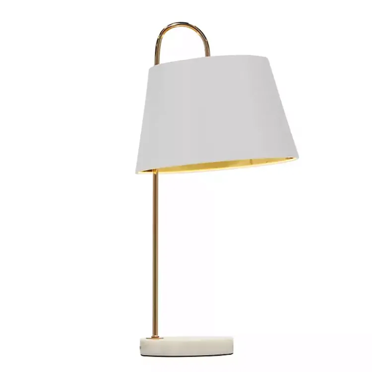 Kirklands Home Gold Metal and Faux Silk Shade Table Lamp White New