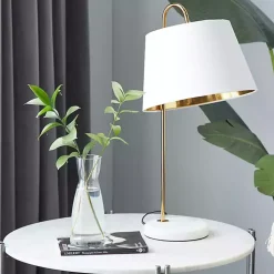 Kirklands Home Gold Metal and Faux Silk Shade Table Lamp White New