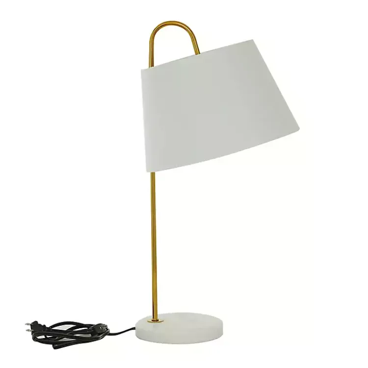 Kirklands Home Gold Metal and Faux Silk Shade Table Lamp White New