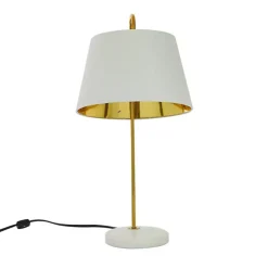 Kirklands Home Gold Metal and Faux Silk Shade Table Lamp White New