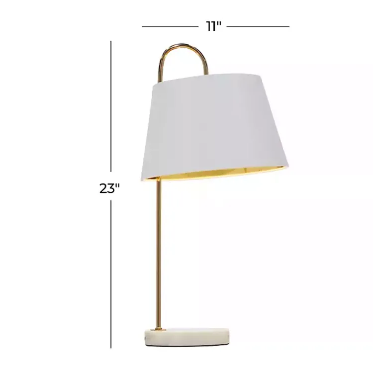 Kirklands Home Gold Metal and Faux Silk Shade Table Lamp White New
