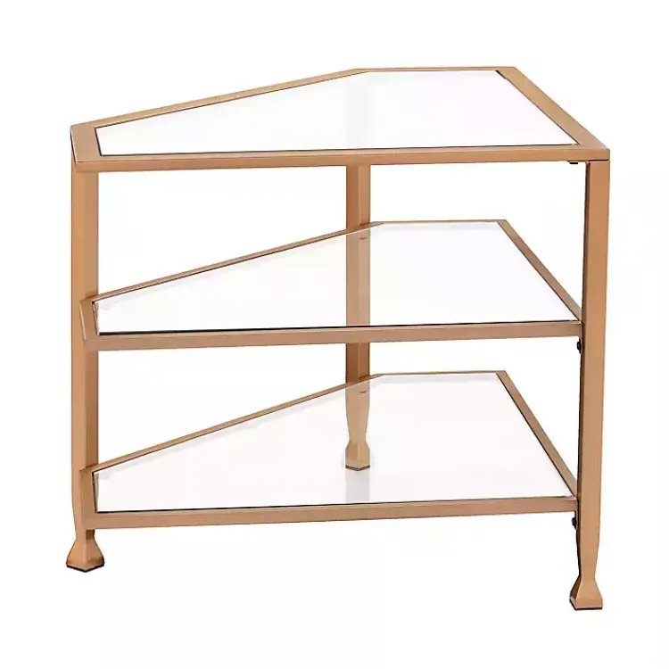 Kirklands Home Metal and Glass Corner TV Stand Gold Hot