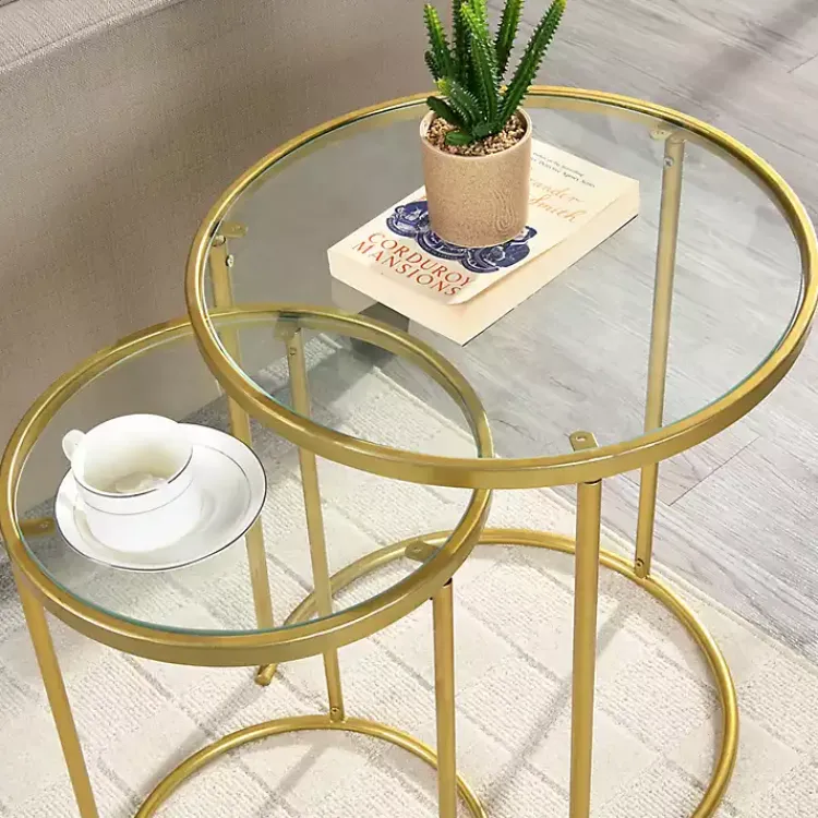 Kirklands Home Gold Metal and Glass Nesting 2-pc Accent Table Set Outlet