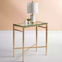 Kirklands Home Gold Metal and Glass Side Table