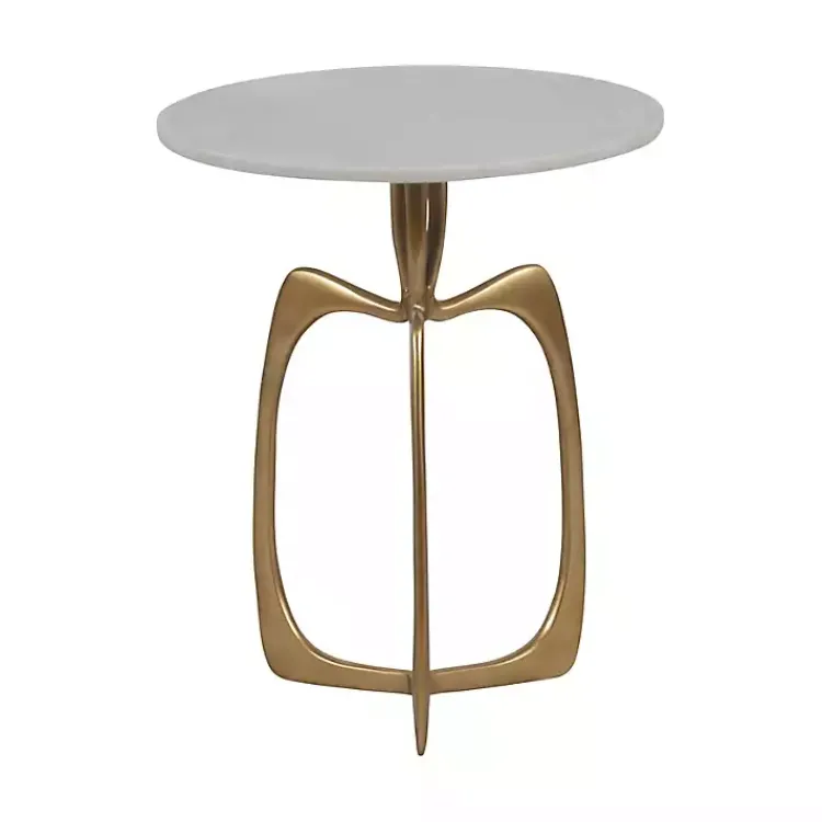 Kirklands Home Gold Metal and Marble Modern Abstract Accent Table White Online