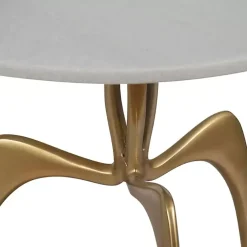 Kirklands Home Gold Metal and Marble Modern Abstract Accent Table White Online