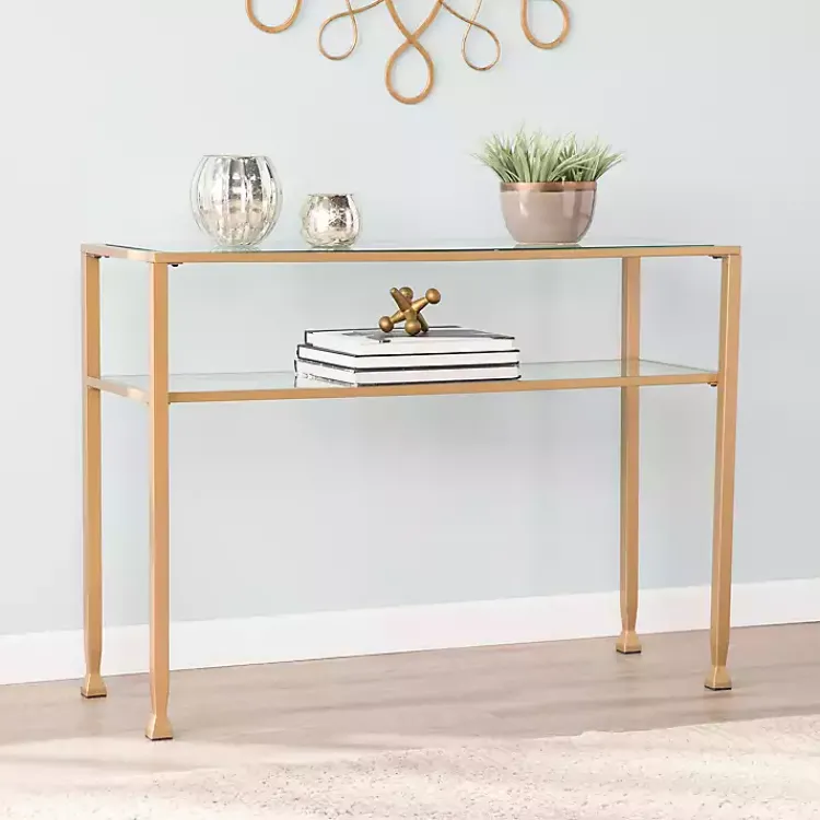 Kirklands Home Metal and Tempered Glass Console Table Gold