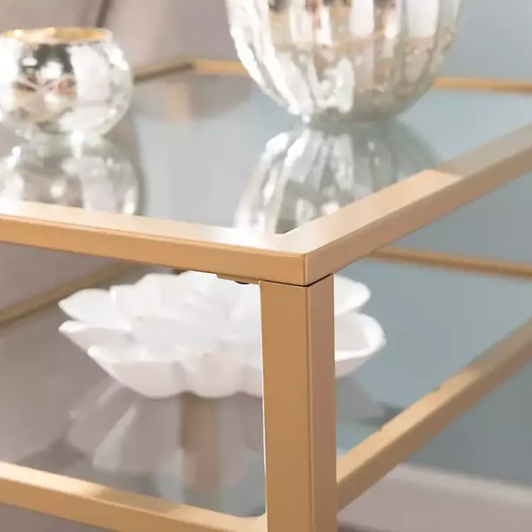 Kirklands Home Metal and Tempered Glass Side Table Gold Hot