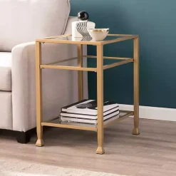 Kirklands Home Metal and Tempered Glass Side Table Gold Hot