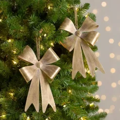 Christmas Ornaments>Kirklands Home Metal Bow Ornaments, Set of 2 Gold