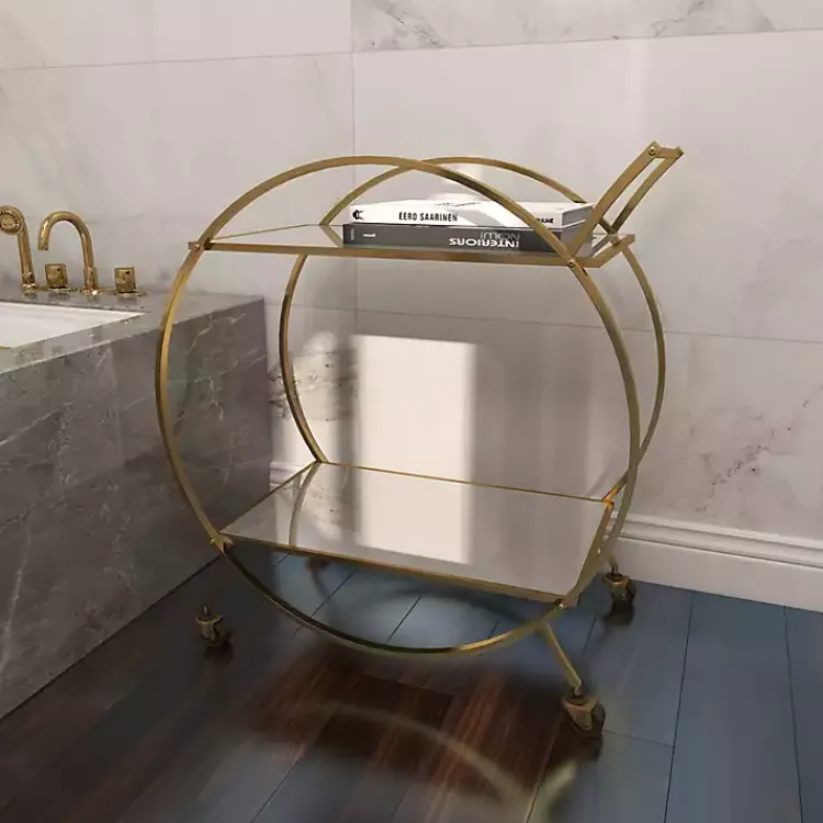 Kirklands Home Gold Metal Circular Bar Cart New