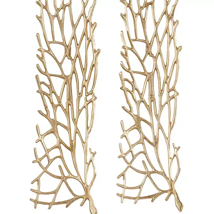Kirklands Home Metal Coral Panel Wall Plaques, Set of 2 Gold Outlet