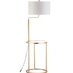 Kirklands Home Gold Metal Floor Lamp with Round Side Table White