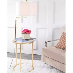 Kirklands Home Gold Metal Floor Lamp with Round Side Table White