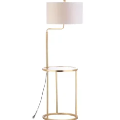 Kirklands Home Gold Metal Floor Lamp with Round Side Table White