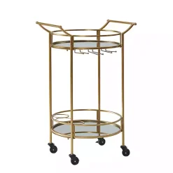 Kirklands Home Gold Metal Frame Bar Cart with Mirrored Shelves