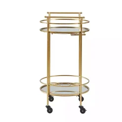 Kirklands Home Gold Metal Frame Bar Cart with Mirrored Shelves