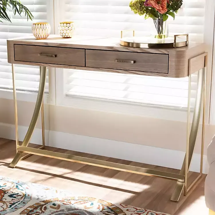 Kirklands Home Gold Metal Frame Two-Drawer Console Table Outlet