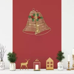 Christmas Art & Wall Decor>Kirklands Home Metal Holiday Bells Wall Plaque Gold