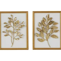 Kirklands Home Gold Metal Leaves Framed Wall Plaques, Set of 2 Hot