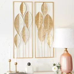Kirklands Home Metal Leaves Wall Plaques, Set of 2 Gold