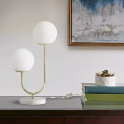 Kirklands Home Gold Metal 2-Light Zusa Modern Table Lamp White Best
