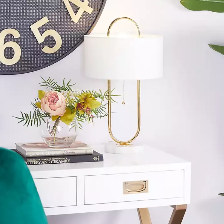 Kirklands Home Metal Open Loop Stem White Round Table Lamp Gold Best