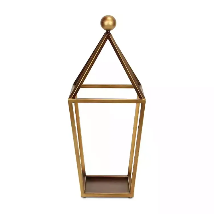 Lanterns>Kirklands Home Metal Pyramid Top Lantern Gold