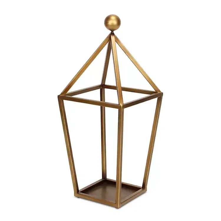 Lanterns>Kirklands Home Metal Pyramid Top Lantern Gold