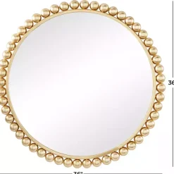Kirklands Home Gold Metal Round Beaded Frame Wall Mirror Clearance