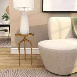 Kirklands Home Metal Round Tripod Accent Table Gold New