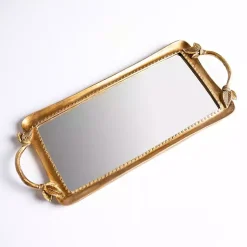 Decorative Trays>Kirklands Home Mirrored Tray with Handles Gold