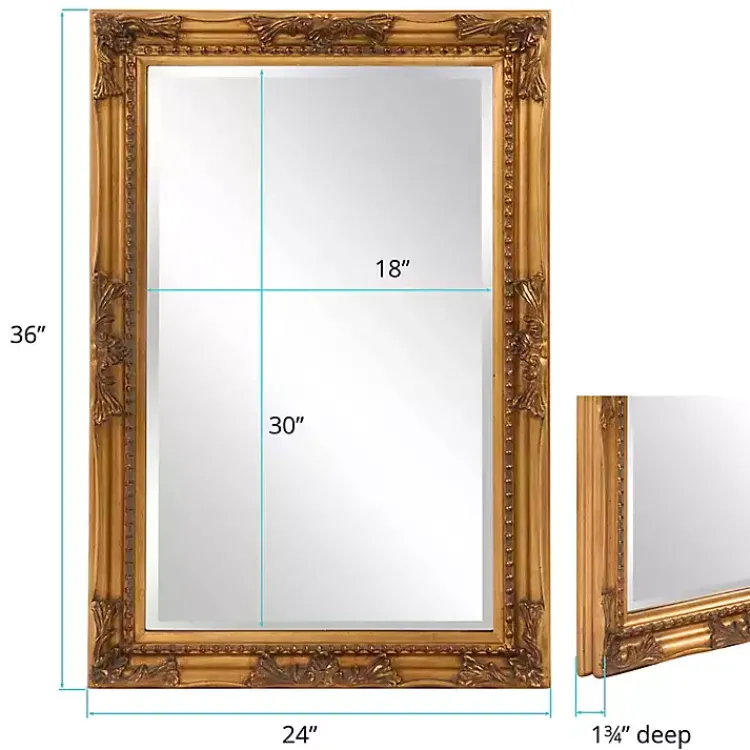 Kirklands Home Queen Ann Rectangular Wall Mirror Gold New