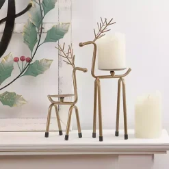 Christmas Decorations>Kirklands Home Reindeer Pillar Candle Holder, 10 in. Gold