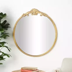 Kirklands Home Gold Round Baroque Wall Mirror Outlet