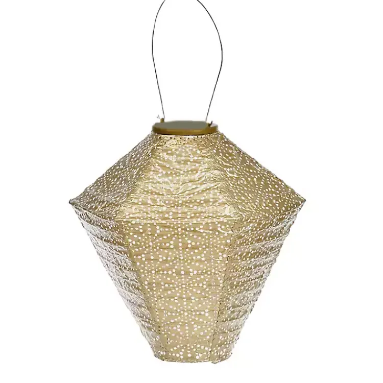 Kirklands Home Sashiko Diamond Hanging LED Outdoor Lantern Gold Clearance
