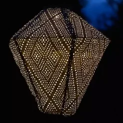 Kirklands Home Sashiko Diamond Hanging LED Outdoor Lantern Gold Clearance