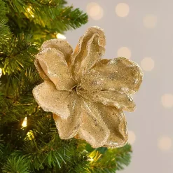 Christmas Tree Decorations>Kirklands Home Sequin Magnolia Picks, Set of 2 Gold