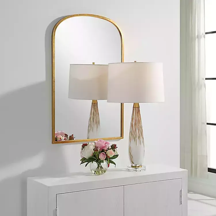 Kirklands Home Gold Simple Round Top Wall Mirror New
