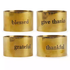 Fall>Kirklands Home Gold Stamped Harvest Napkin Rings, Set of 4
