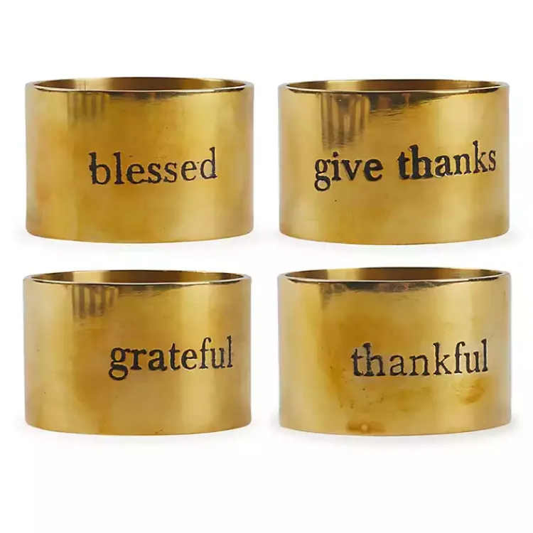 Fall>Kirklands Home Gold Stamped Harvest Napkin Rings, Set of 4