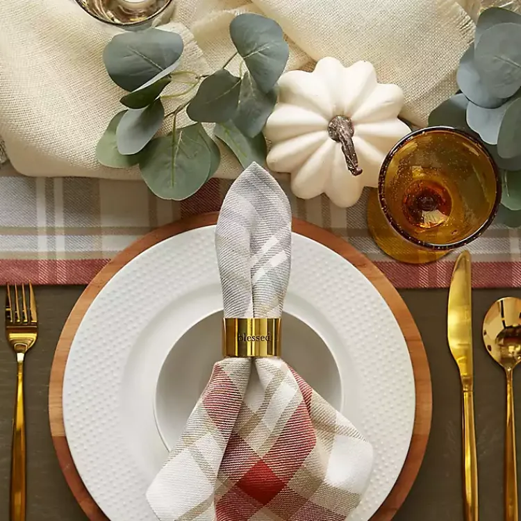 Fall>Kirklands Home Gold Stamped Harvest Napkin Rings, Set of 4