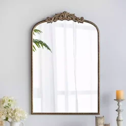 Kirklands Home Gold Studded Scroll Arched Mirror, 36 in.