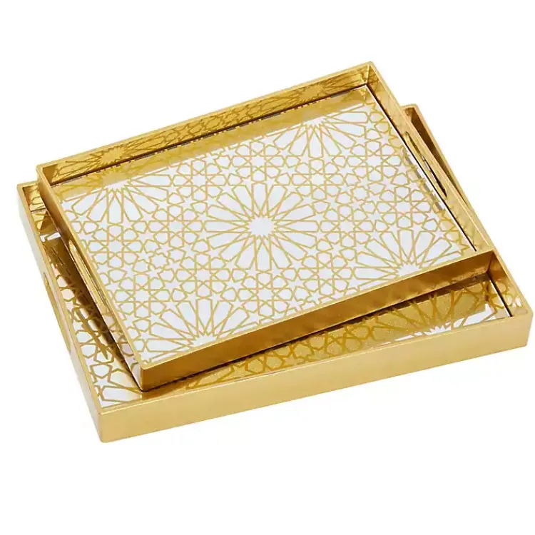 Decorative Trays>Kirklands Home Sun Star 2-pc. Mirrored Tray Set Gold