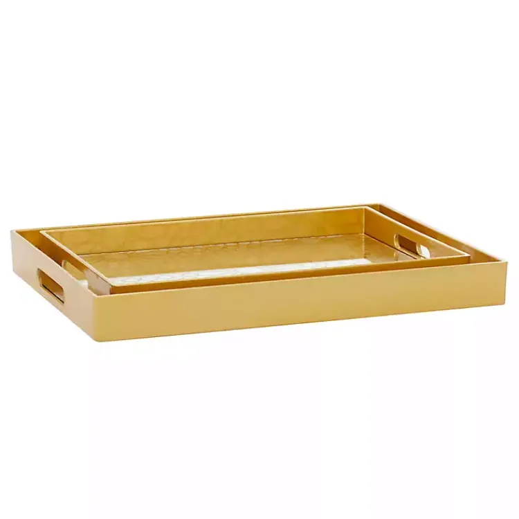 Decorative Trays>Kirklands Home Sun Star 2-pc. Mirrored Tray Set Gold