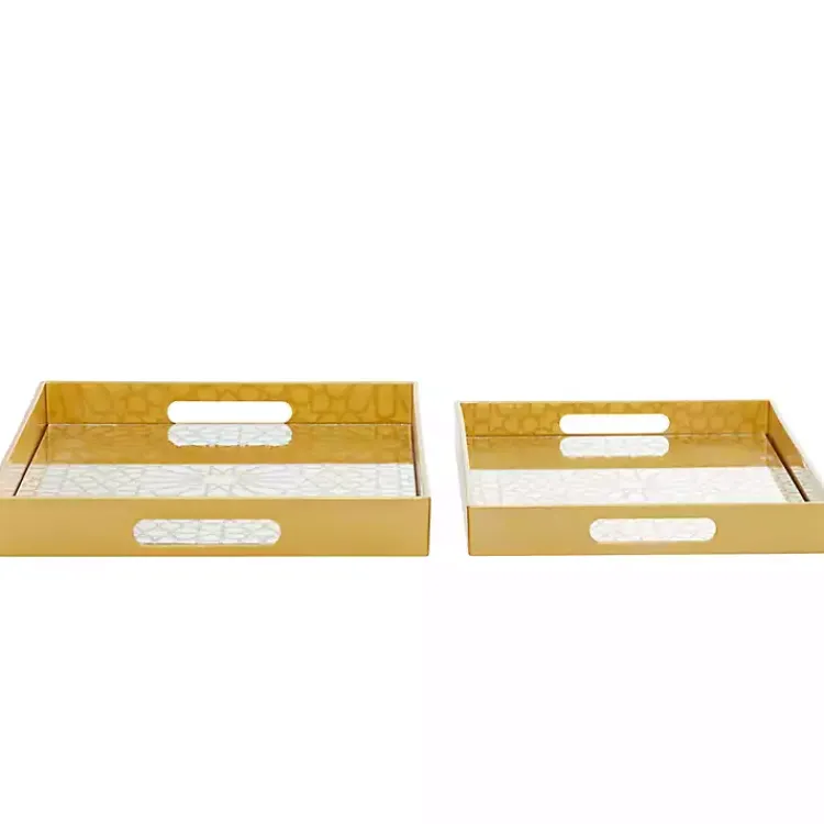 Decorative Trays>Kirklands Home Sun Star 2-pc. Mirrored Tray Set Gold